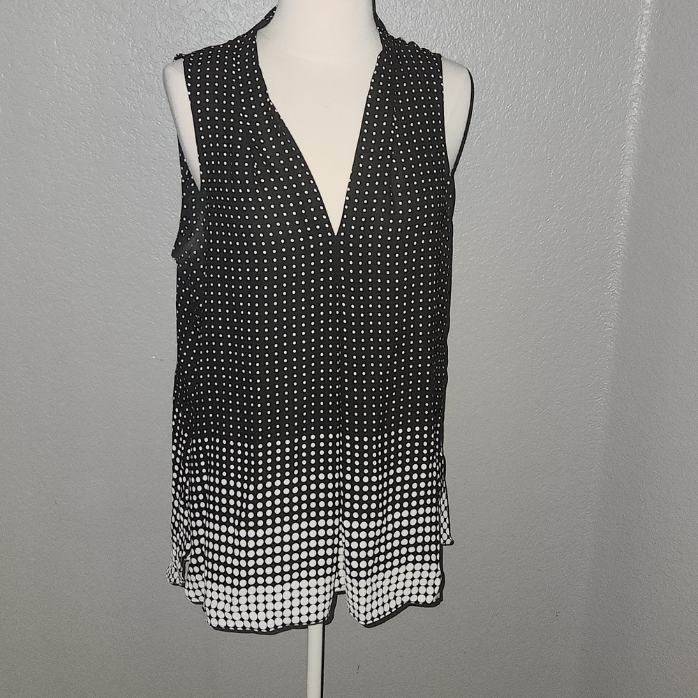 New York & Company Size Large Black & White Polka Dot High/Low Sleeveless Top